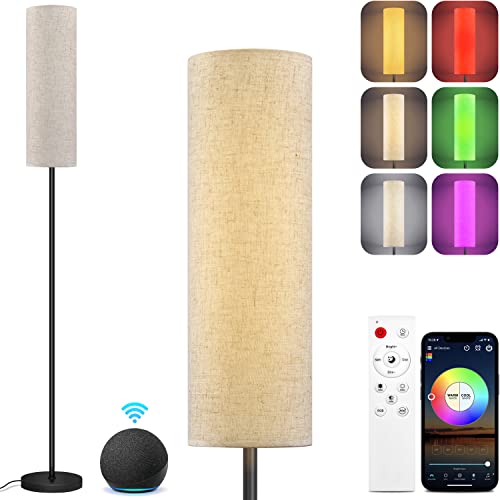 RGBWW Smart LED Floor Lamp for Living Room, Compatible with Alexa, Google Home, 69" Tall Modern Standing Lamp for Bedroom with Remote & WiFi APP Control, 2700k-6500k Corner Lamp with Linen Lampshade RGBWW Smart LED Floor Lamp for Living Room, Compatible with Alexa, Google Home, 69" Tall Modern Standing Lamp for Bedroom with Remote & WiFi APP Control, 2700k-6500k Corner Lamp with Linen Lampshade