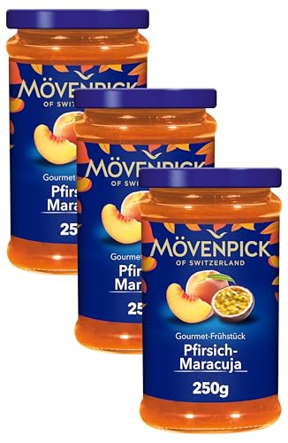 Mövenpick Gourmet-Frühstück Pfirsich-Maracuja, Premium Fruchtaufstrich, 250 g (Packung mit 3)
