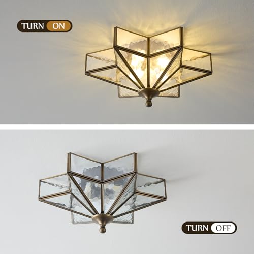 Image of Star Brass Ceiling Light - 12.2 In Small Black Hammered Glass Flush Mount
