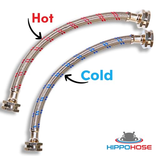 Washing Machine Hoses (1FT) - OCT Connect for Easy & Secure Tightening - Universal Fit to All Wash Machines - (2 Pack) Braided Stainless Steel - Burst Proof Washer Water Supply Line - Thumbnail 4