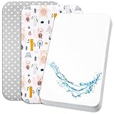 Lovely Hippo 2 Sabanas Minicuna Colecho 100% Algodon + 1 Protector de colchón Impermeable para minicuna Bebe – 50x83cm - Compatible con cunas, 50 x 83 cm)
