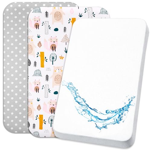 Lovely Hippo Lenzuola con angoli 80x160 cm + 1 coprimaterasso impermeabile - Lenzuola 80x160 3PZ - Compatibile con letto capanna Montessori 80x160cm (Animali Foresta, 80 x 160 cm)