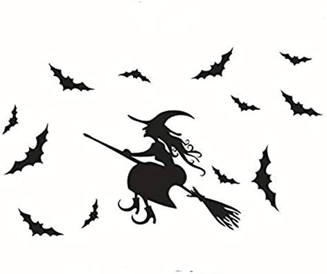 Halloween Flying Witch on Broom Bats PVC Lettering Decal Home Decor Window Bedroom Living Roon Wall Stickers Wallpaper 33x20"