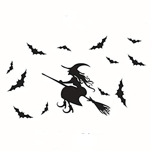 Halloween Flying Witch On Broom Bats Pvc Lettering Decal Home Decor Window Bedroom Living Roon Wall Stickers Wallpaper 33X20" #TOP6