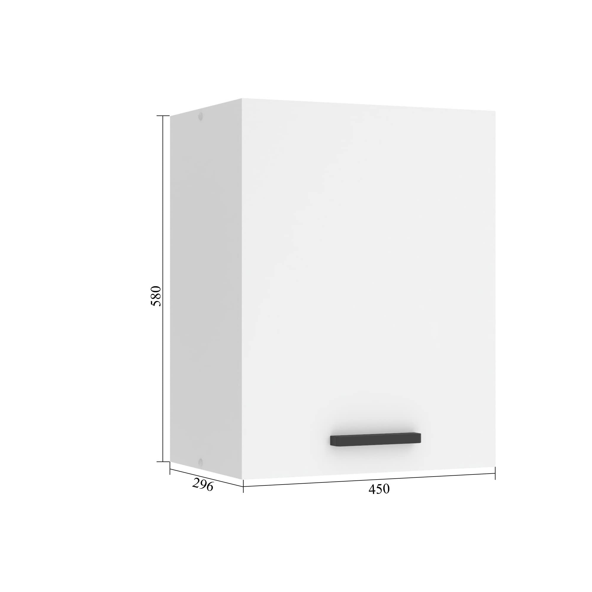 Belini Hängeschrank Küche, Küchenschränke SG. Breite 45 cm. Oberschrank mit 1 Tür, Küchenhängeschränke, Wandschrank Hängend, Silber matt