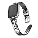bayite Leather Bands Compatible with Fitbit Versa, Slim Wristband with Ventilated Hole Replacement Accessories Strap Versa Women Men, Black/Gray Floral