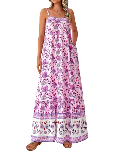 BTFBM Casual Women Summer Maxi Dresses 2026 Loose Sleeveless Sundress Spaghetti Strap Boho Long Dress Vacation(Light Purple,Medium)