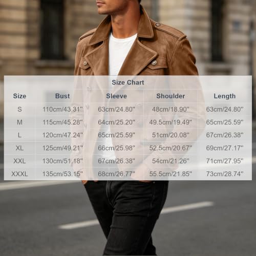 fartey Suede Jacket Men Double Breasted Collared Button Up Vintage Cardigan - image 6