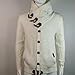 Mens Pull Rope Hooded Sweaters Fashion Texture Line Type Design Cardigan Chunky Ribbed Hem Outerwear (White,X-Large)