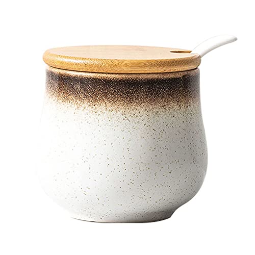BGFYUSF Frascos de Vidrio para almacenar， Juego de recipientes para condimentos de Porcelana， Recipiente de cerámica para condimentos con Cuchara y Tapa de Madera，，Sesame Gold Pot
