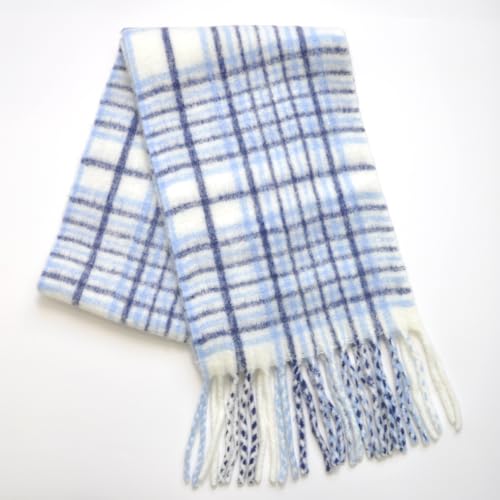 GXIHOUSLGC Winter Women Warm Cashmere Scarf Long Shawl Large Scarves Cold Weather Thick Tassel Blanket Scarfs Colorful Plaid (Plaid-Light Blue) - image 6