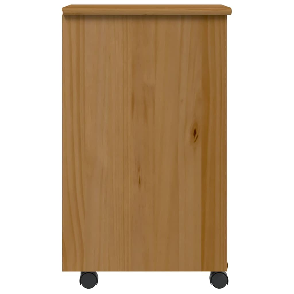 Rollschrank mit Schubladen Moss Honigbraun Massivholz Kiefer, Büroorganisation und Aufbewahrungslösung mit flexiblen Rollen und Griffmulden, vielseitiger Beistellschrank