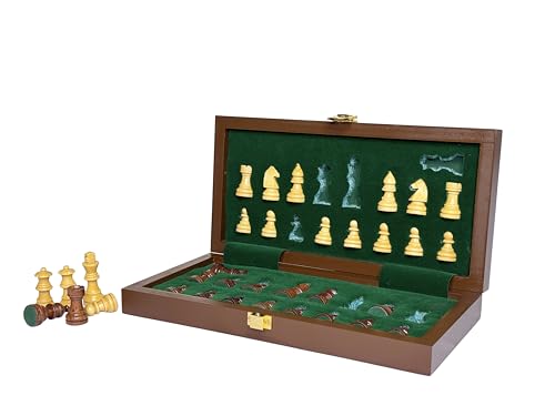 Image of PALM ROYAL HANDICRAFTS 12x12 Inches Chess Board Set Wooden Magnetic Portable and Foldable Board Game with Extra Queens & Storage | Handmade Travel Chess Board for Adults & Kids.