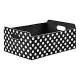 CaTaKu Foldable Storage Basket Polka Dot Black and White Collapsible Felt Storage Bins with Handle Drawer Organizer Bin Cube Shelf Box for...