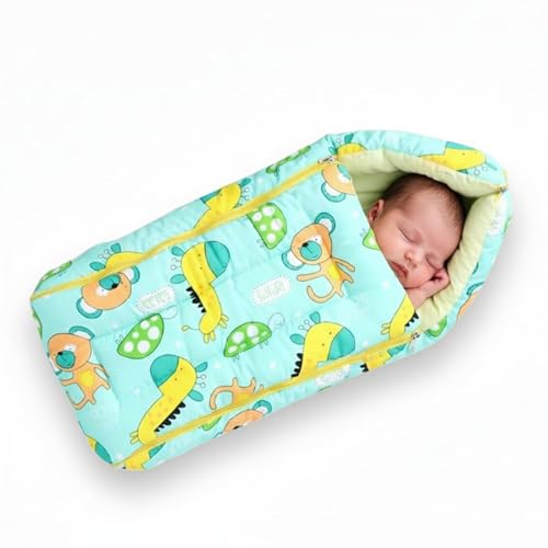 Image of Safe-O-Kid Baby Sleeping & Carry Nest (0-6 Months) | Cotton Fabric, Zipper Closure, Travel-Friendly Baby Bed, Foldable Bedding for Newborns, Green