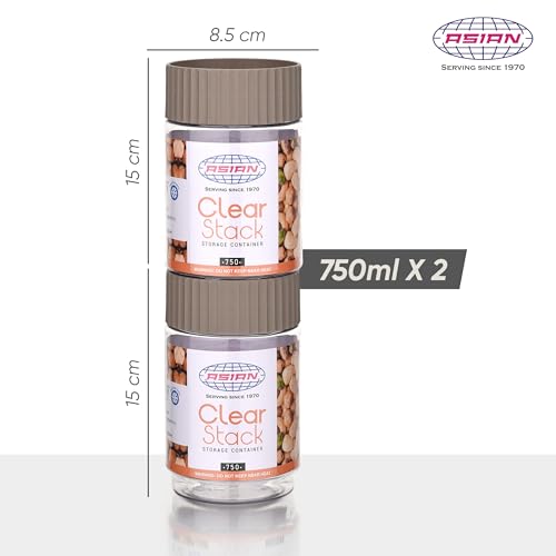 Image of Asian Plastowares - Clear Stack Jar (750ML X 2) | BPA-Free | Multipurpose Jar for Snacks, Pulses, Dry Fruits & Biscuits | Airtight | Food Grade Storage Box | Assorted Colour