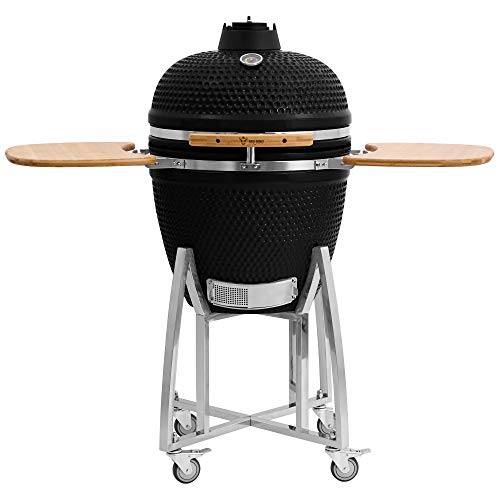 BBQ-Toro Kamado Grill Holzkohlegrill Kuro Ø 52 cm mit Bambusablage, Thermometer, stabilem Holzgriff | Keramikgrill Kamadogrill Kugelgrill (Schwarz)