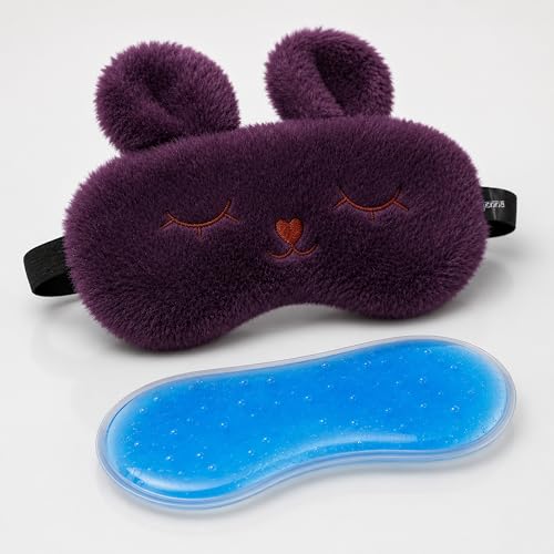 Image of Jenna Sleeping Eye Mask for Sleeping for Women Sleep Mask Blind Fold Eye Cover for Sleep Soft Plush Frog Eye Mask for Kids and Adults Eyemask Lightweight & Durable (FurHelloPurple-Gel)