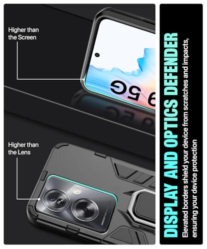Image of WOW IMAGINE Shock Proof Back Case Mobile Cover for Oppo A79 5G | Back Cover Case (Tough Armor | Hybrid PC + TPU | Ring Holder & in-Built Kickstand | Black)