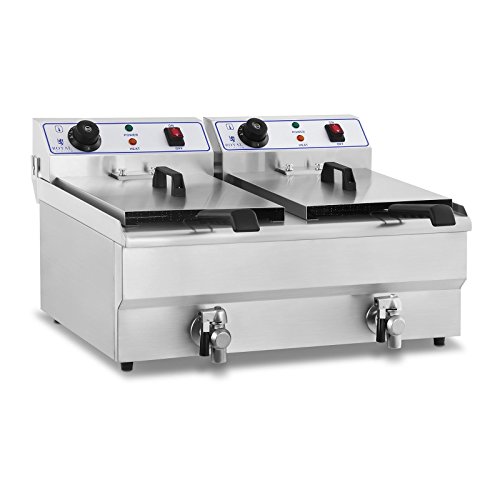Royal Catering Friggitrice Professionale Friggitrice Elettrica Doppia RCEF 10DH (2 x 10 L, 2 x 3.200 W, 230 V, con Rubinetto di scarico, Due collegamenti elettrici)