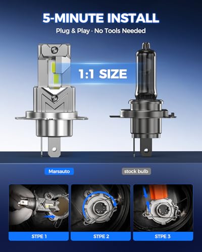 Image of Marsauto H4 /9003 LED Bulbs, 40000LM 6500K Cool White, Dual Function, Fanless Passive Cooling, 1:1 Mini Size Plug and Play, IP68 Waterproof, Pack of 2