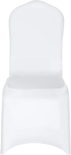 Miniatura 9 de Happybuy Paquete de 150 fundas de silla blancas de poliéster y elastano para banquetes, comedores, fiestas, bodas, fundas plegables planas para