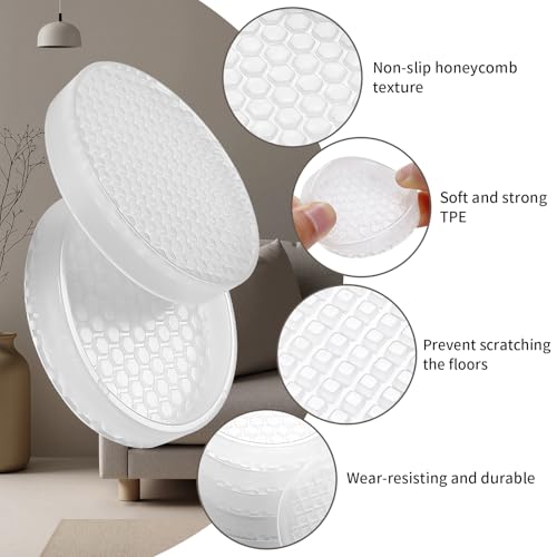 Image of Ezprotekt Non Slip Furniture Pads, 12 Pcs 2.5 inch Anti Skid Rubber Caster Cups, Round Furniture Coasters for Hardwoods Floors, Anti-Slip Grippers, Furniture Stoppers to Prevent Sliding (Clear)