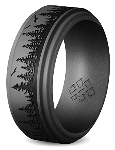 Knot Theory Silicone Ring for Men – Mountain, Waves, Forest Engraving - 8mm Bandwidth Breathable Comfort Fit