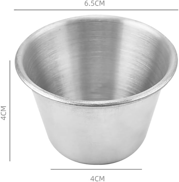 GSHLLO 2 Pcs Stainless Steel Sauce Cups Metal Condiment Ramekins Small Seasoning Sauce Bowls Round Dipping Containers Restaurant Yogurt Dishes for Kitchen Hotel