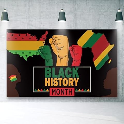 JESTOP Black History Month Decoration, 71"X43" Back History Month Banner, Black History Month Backdrop for Classrom Home Graden Yard, African American Celebration Decoration and Supplies Cover