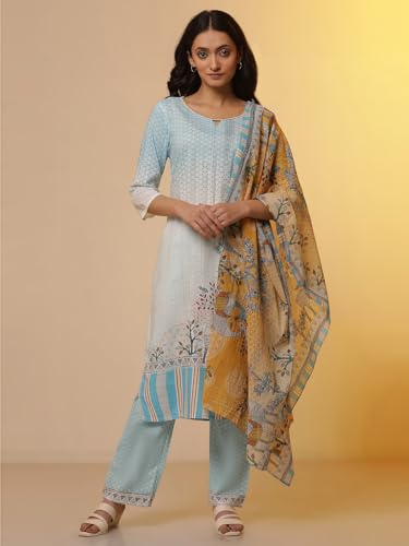 Image of Aurelia Women Straight Viscose Kurta Set with Palazzos & Dupatta