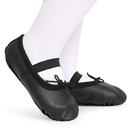 Image of Toddler Ballet Shoes for Girls Baby Ballet Slippers Leather Ballerina Flats | Full Sole Kids Dance Shoes