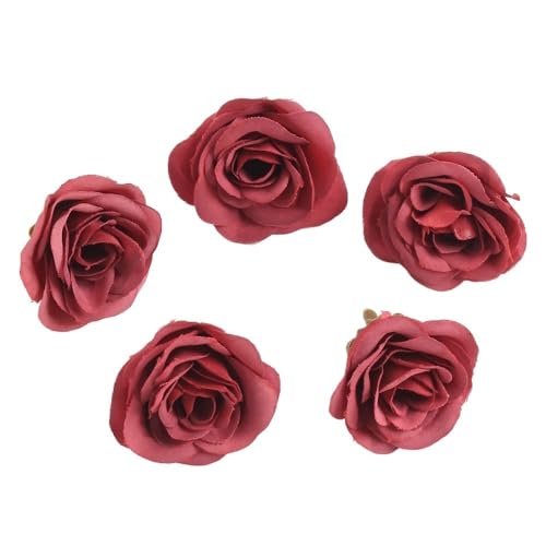 MBACODAI 10 Rosas Artificiales de 7 cm, Cabezas de Flores de Seda Falsas for Decoración del Hogar, Bodas, Guirnaldas y Manualidades DIY(Red)