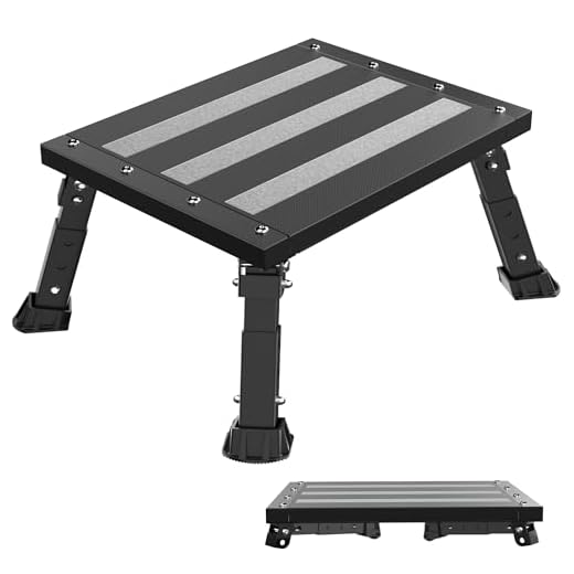 ILOKNZI Aluminium Klapptritt Wohnmobil Tritthocker 1 Stufe Max Belastung 220 kg für Camping/Autowäsche, Höhenverstellbare Caravan Tritthocker (Graphitschwarz)