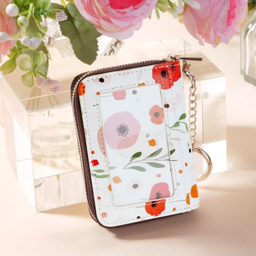 Image of FurArt Zipper Wallet Women, RFID Blocking Credit Card Wallet, Business Card Holder, Compact Size KeyChain Wallet, Floral, small