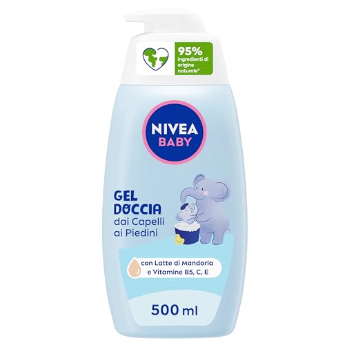 NIVEA BABY Gel Doccia dai Capelli ai Piedini 500ml, Bagnoschiuma bambini per pelle e capelli morbidi e puliti, Bagnoschiuma neonato con protezione no lacrime, Shampoo bambini idratante ed emolliente