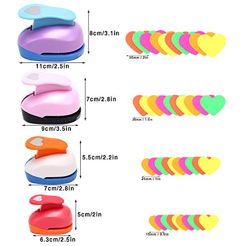 Heart Shaped Hole Punch - Buytra Scrapbook Paper Punchers, 4 PCS 5/8 Inch 1 Inch 3/2 Inch 2 Inch Punches with 10 PCS Colored Adhesive Card Stock, Paper Punches for Card Making DIY Albums Photos - Thumbnail 5
