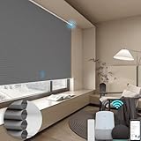 Uilvffo Motorized Cellular Shades with Remote, Blackout Smart Cellular Shades Compatible with Alexa, Cordless Honeycomb Window Blinds for Bedroom Home Office, Custom Size, Blackout Light Grey
