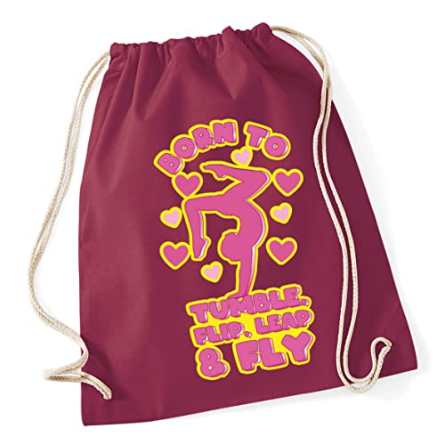Hippowarehouse Born to tumble, flip, leap and fly - Gymnastics Drawstring Cotton School Gym Bag 37cm x 46cm, 12 litres