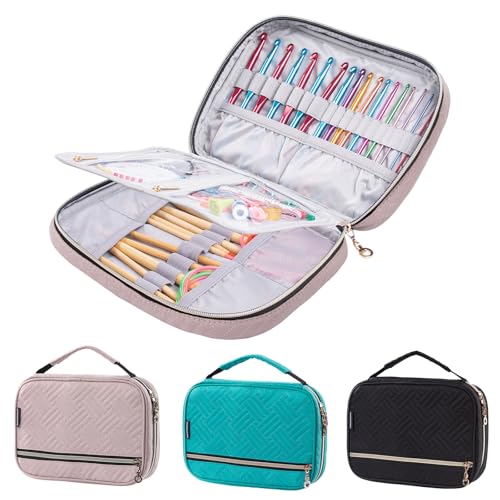 MYBAGZING Crochet Hook Case Empty - Quilted Crochet Organizer Case- Crochet Hook Holder for Circular Knitting Needles, Crochet Hooks (up to 8