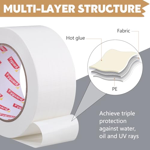 Fyguard 2 Rollen Panzertape Weiß, 48mm x 28m Weißes Panzerband 210μ Reparaturband Wasserfest Gafferband Universell für Drinnen und Draußen, Reparatur Befestigung Verstärkung