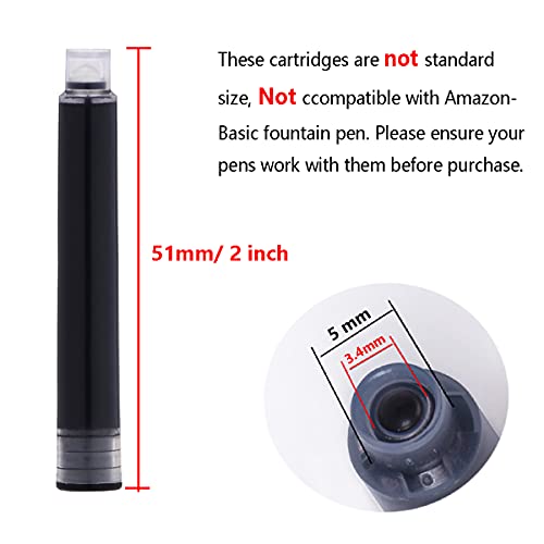 Asvine Fountain Pen Ink Cartridges Black Color, Set Of 30 Refill Ink Cartridges, 3.4 Mm Bore Diameter #TOP4