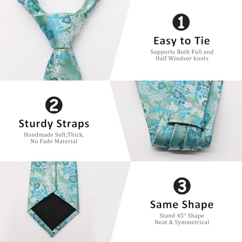 Image of Mantieqingway Floral Ties for Men, 3pcs /set Neck Tie Pocket Square Holder Set for Wedding Business Prom Party Usual
