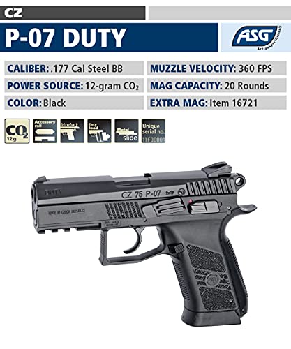 Asg Cz 75 P-07 Duty Co2 Bb Gun Pistol .177 Caliber Steel, Black, Blowback #TOP1