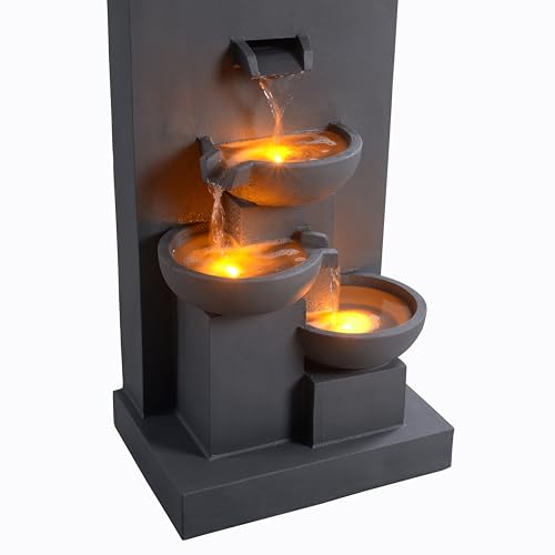 Teamson Home 29.13" 3-Tier Cascading Outdoor Water Fountain with Planter, LED Lights for Outdoor Living Spaces, Matte Gray by Teamson Home - Image 8