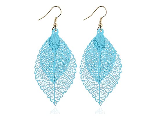 Boucles d'oreilles pendantes texturées au fini géométrique délicat et design feuille ajourée