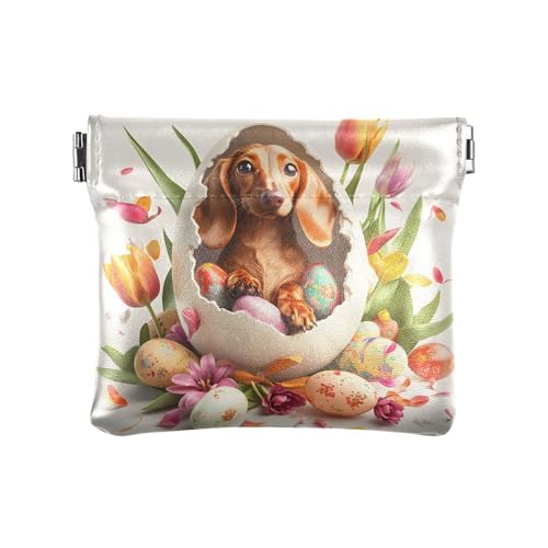 Coin Purse for Women Easter Dachshund Egg Coin Pouch Change Holder PU Leather Mini Wallet Portable Coin Bag Money Pocket