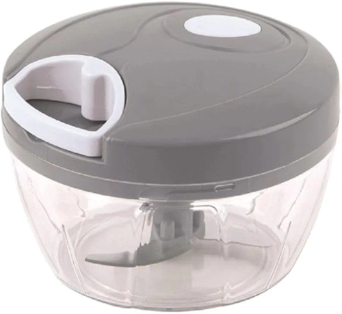 Mini Processador Alimentos Manual Triturador Cortador Mixer Com 3 Lâminas (Cinza)