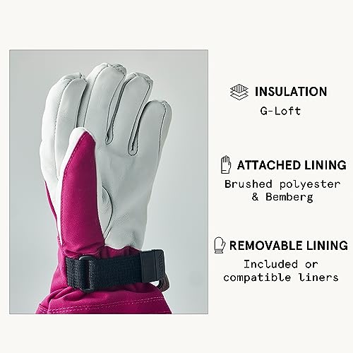 Hestra Army Leather Heli Ski Junior Glove (Youth 4-13yrs) | Waterproof, Insulated Classic 5-Finger Leather Kids Gloves for Winter, Skiing & Playing in The Snow - Fuschia - 7 by Hestra - Image 4