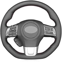 Black Leather Car Steering Wheel Cover for Subaru WRX STI 2014-2021 Levorg STI 2014-2021, Hand Sewn Car Steering Wheel Cover